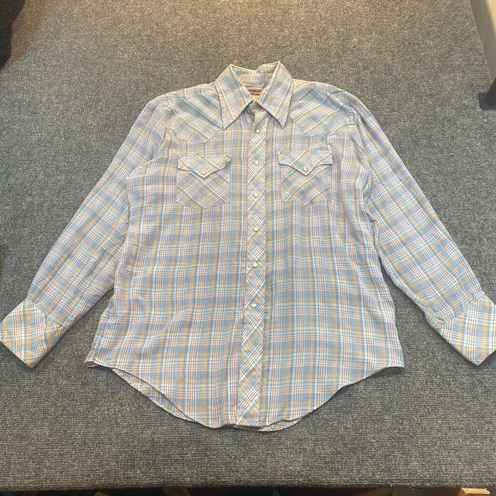 Vintage Big Smith Plaid Western Pearl Snap Button Down Shirt Mens Large 15.5-33